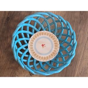General Store by Gibson Hollydale Turquoise Ceramic Lattice Woven Fruit Bowl